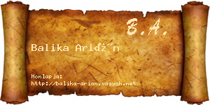 Balika Arián névjegykártya